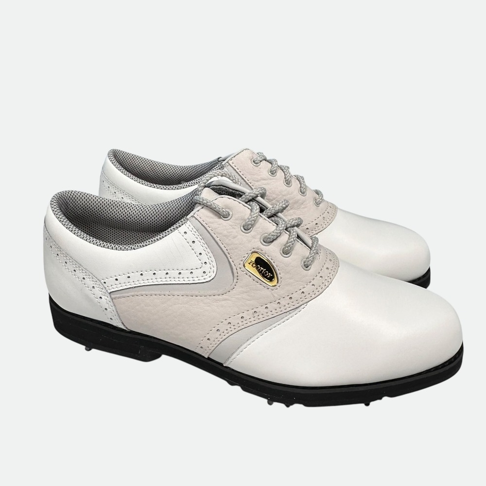FootJoy SoftJoys Terrains Golf Shoes Women 7.5 White Grey Saddle Spiked *Read*
